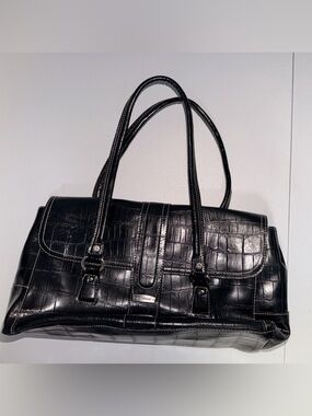 Liz Claiborne Black Croc-Embossed Shoulder Tote